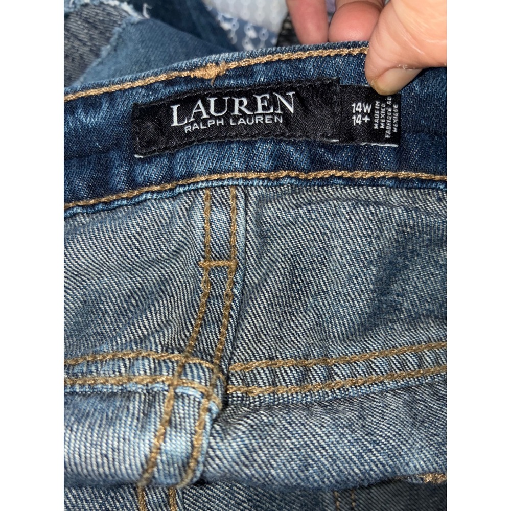 Lauren Ralph Lauren Patchwork Lace Plaid Straight Leg Jeans Blue 14W Plus Size - Picture 6 of 16